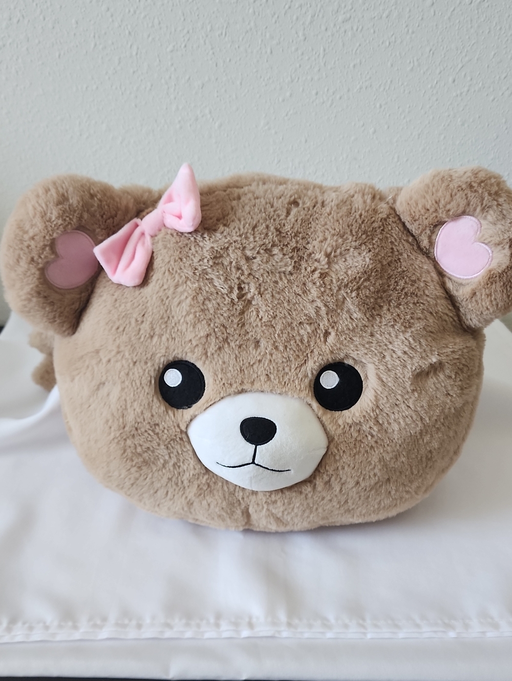 Plush Bear Bag with Pink Bow - Soft Brown Kids